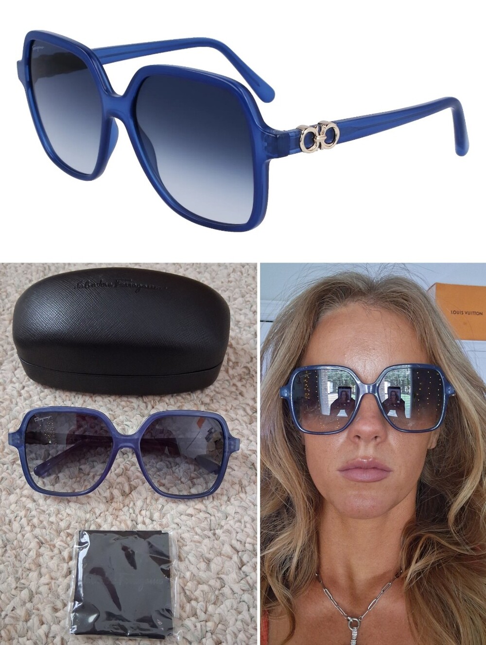 NEW! Salvatore Ferragamo Blue Gradient Oversized Sunglasses